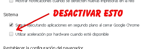 Chrome - aceleración del hardware que puede colgar el sistema